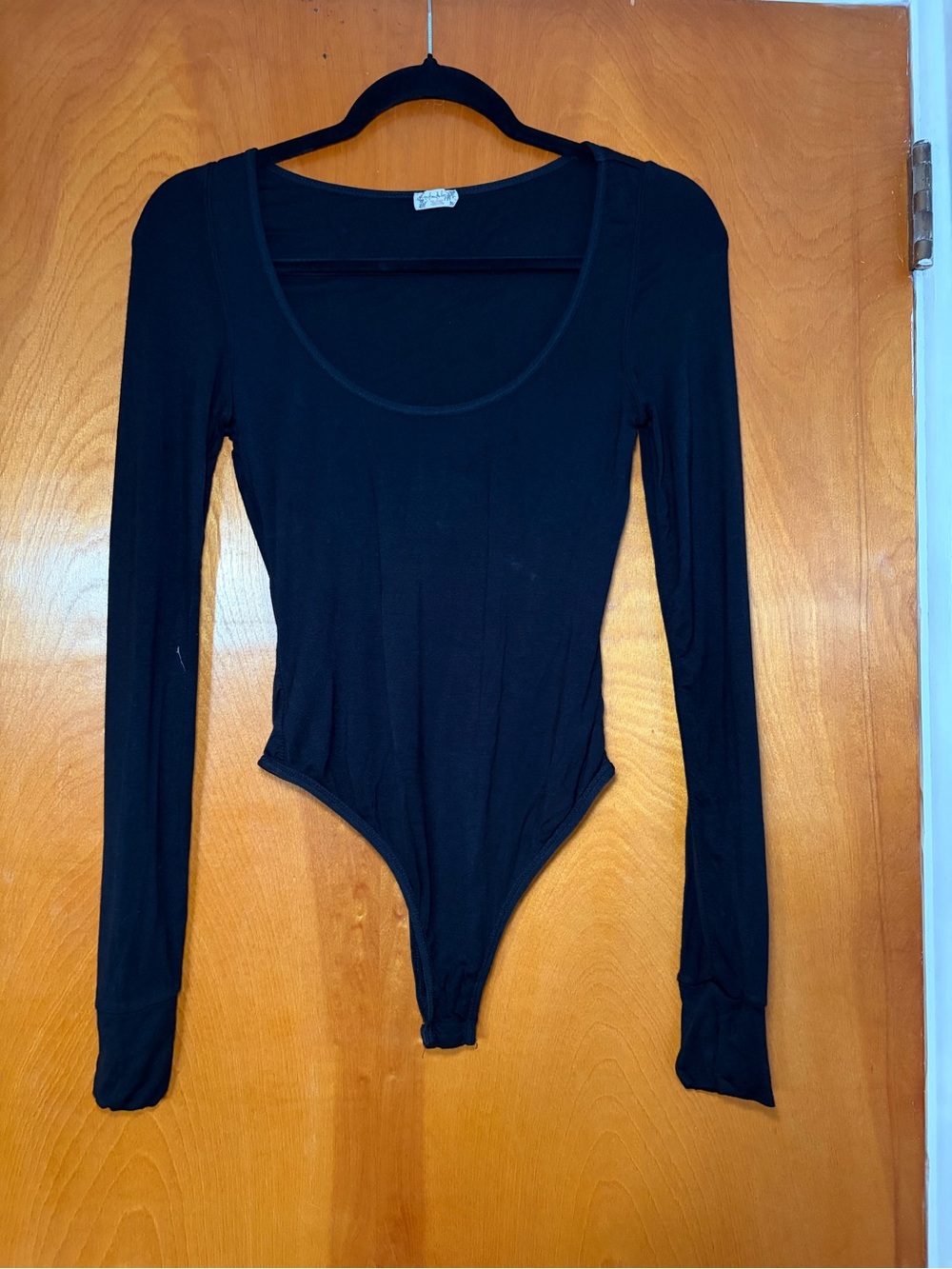 Free People Black Long Sleeve Scoop Neck Bodysuit